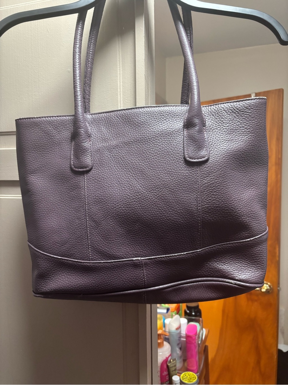 Everyday Leather Tote in Deep Plum - Women's Shoulder Bag